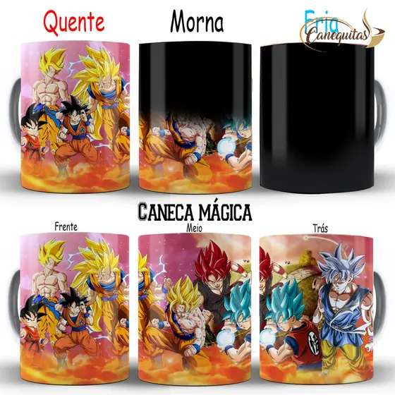 Caneca Do Goku Evoluções Mágica Dragon Ball Esferas do Dragão Termossensível Cerâmica Anime