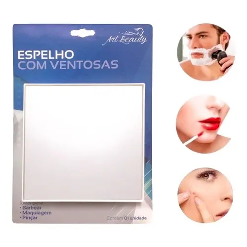 Espelho Quadrado Ventosas Box Banheiro Para Barbear Maquear Com Aumento Sem Furos