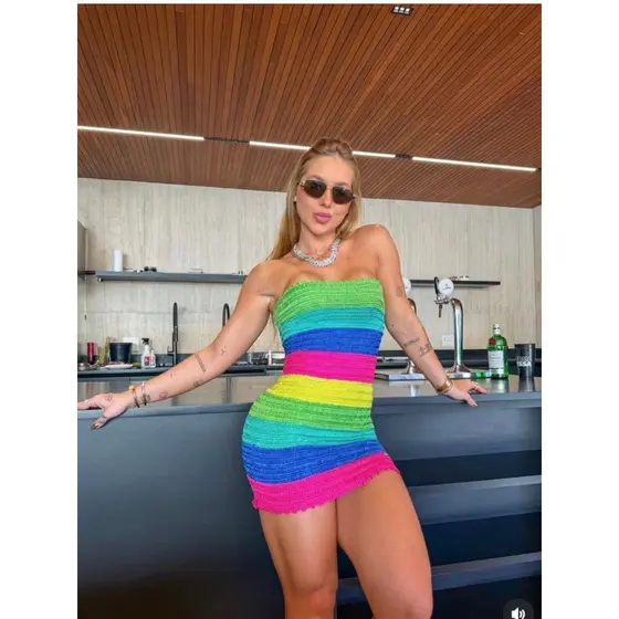 Vestido Virginia Trico Modal Colorido Carnaval Tendência