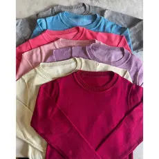 Blusa Feminina Básica Tricô Suéter Gola Redonda