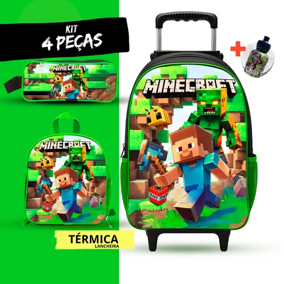 Kit Mochila Escolar gamecraft Menino com Lancheira TERMICA e Estojo - Rodinhas