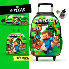 Kit Mochila Escolar gamecraft Menino com Lancheira TERMICA e Estojo - Rodinhas