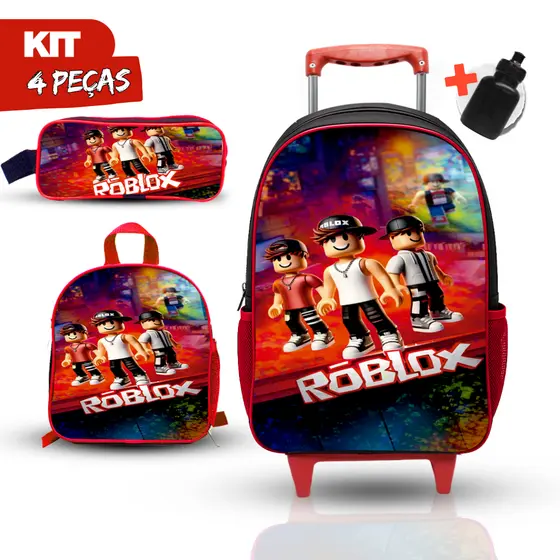 Mochila escolar de Rodinha + Lancheira Térmica e estojo Roblox