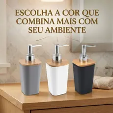 Dispenser Sabonete Liquido 400ML Saboneteira Banheiro Moderno Tampa de Bambu Lavabo Porta Detergente Cozinha Luxo