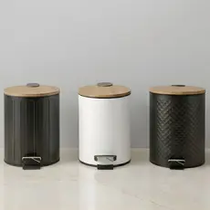 Lixeira Banheiro 5L Tampa Bambu Amortecedor Soft Close Pedal Balde Removível Cesto Lixo Luxo Lavabo Escritório Cozinha