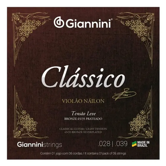 Encordoamento Giannini p/ Violão Nailon -- Clássico Tensão Leve -- GENWPL