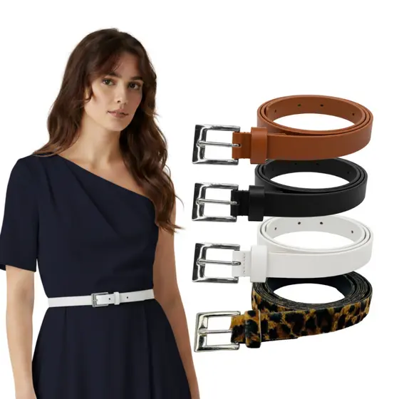 KIT 4 Cinto Feminino Couro Elegante com Fivela Dourada casual plus size 1.5cm - Brenda
