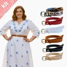 KIT 2 Cintos Femininos Fino 2cm Tendencia Primavera Verão Fivela Prata e Dourada Casual Elegante PP a Plus Size - Regina