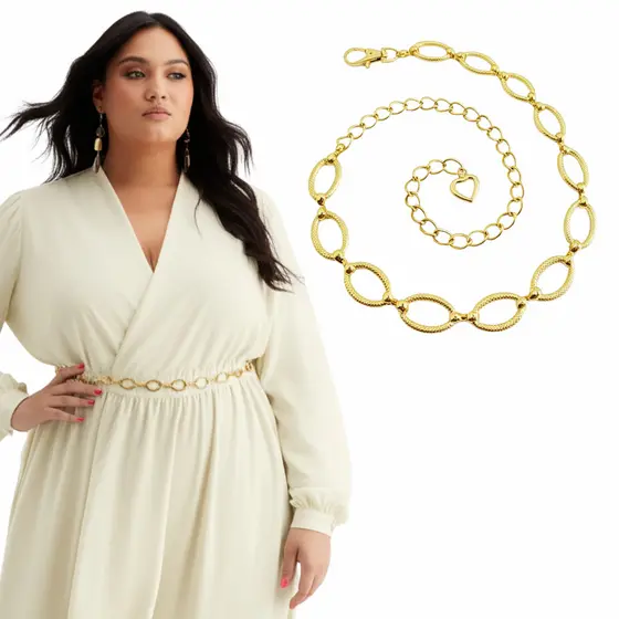 Cinto Plus Size Feminino Tedência Corrente Dourada e Prata Metal Elegante - Julia