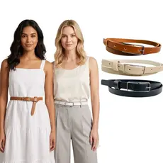 KIT 3 Cintos Feminino Fino 1.5cm Fivela Básica Dourada e Prata Estilo Alfaiataria para Vestidos Saias e Shorts - Nanda
