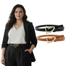 KIT 2 Cintos Feminino Fino 1.5cm da Moda Casual Combinações Cores para Vestidos Saias Calça Prata ou Dourado -Julieta