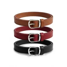 KIT 3 Cintos Femininos Fino Larg 2.2cm Fivela Prata Básica Estilo Casual Elegante Alfaiataria - Lua