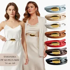 Cinto Feminino Fino Elegante Chique Ano Novo Fivela Prata e Dourada Luxo, PP ao Plus Size 1,5cm - Helena