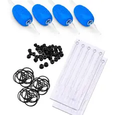 Kit 10 Agulhas e Biqueiras com Elástico e Grommet para Tatuagem Profissional