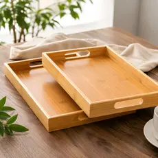 Bandeja de Bambu Retangular com Alças para Servir Café da Manhã Mesa Decorativa