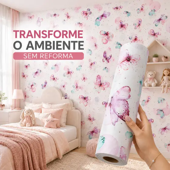 Papel de Parede 3D Infantil Borboleta 5 METROS x 45CM Adesivo Autocolante para Sala, Quarto
