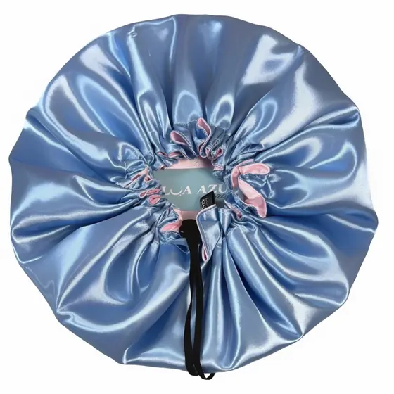 Touca De Cetim Antifrizz Dupla Face Ajustável com Regulador Lua  Azul Beauty Com Bag de Cetim para Transporte.