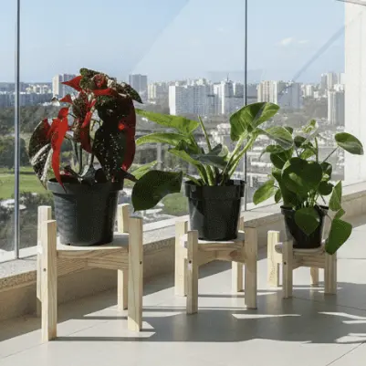 Suporte com Base Vasos Plantas Madeira Pinus Vaso Cachepot Decoração Moderna Mesa Piso