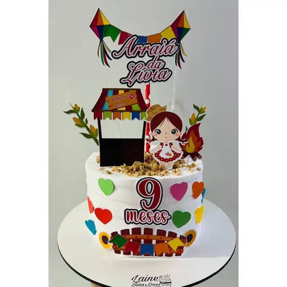 Topo de Bolo Festa Junina Personalizado 🎉 Arraiá Menina ou Menino