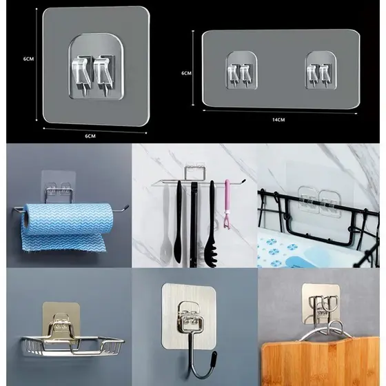 Kit 10/20/30 Unidades Gancho De Parede Transparente Não Marcante/AutoAdesivo De Duplo Suporte