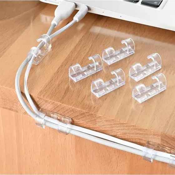 Kit 20/40 Organizadores de Fios Transparente e Peças Clip Fixador Cabos Autoadesivo