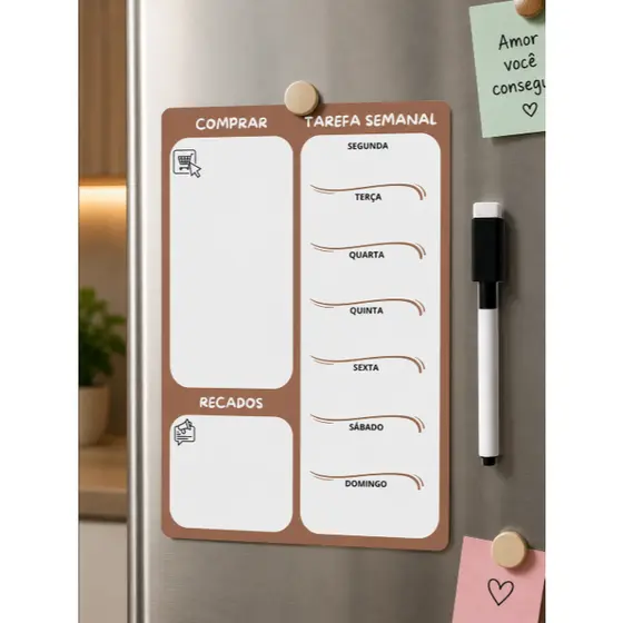 Lousa Quadro Mural Planner Rotina Semana Tarefa Recados Comprar Manta Magnetica Geladeira Apagavel