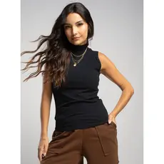 Regata Básica Gola Alta Canelada Feminina Moda Casual