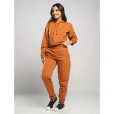 Conjunto Vicbela Casaco Cropped Capuz e Calça Moletinho Jogger Cintura Média Casual Feminino Inverno