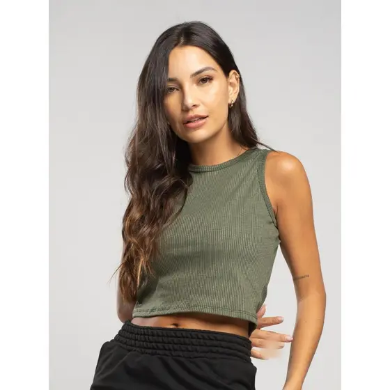 Blusa Cropped Regata Ribana Canelada Básica Moda Feminina Vicbela