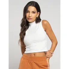 Cropped Básico Regata Gola Alta Canelado Casual Moda Feminina Blogueira