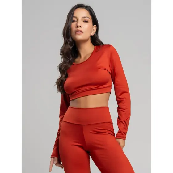 Top Cropped Vicbela Manga Longa Suplex Roupa de Academia Moda Fitness Treino