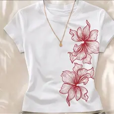 Cropped Floral Vermelho Lançamento Baby Tee Feminino Moda