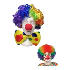 Kit Fantasia Palhaço Peruca Nariz Gravata Suspensório Sapato Festa Adulto Circo