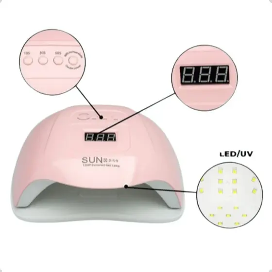 Cabine UV LED Sun X Plus 120W Rosa Display Digital Sensor Automatico Unhas Gel Profissional