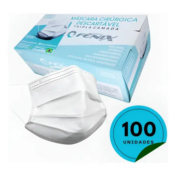 Kit 100 Máscaras Descartáveis Cirúrgicas Tripla Camada Clipe Nasal Ajustável Alta Qualidade Proteção