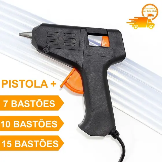 Kit Aplicador pistola de cola quente pequena bivolt (110v e 220v) 10w  7 10 OU 15 bastões de cola