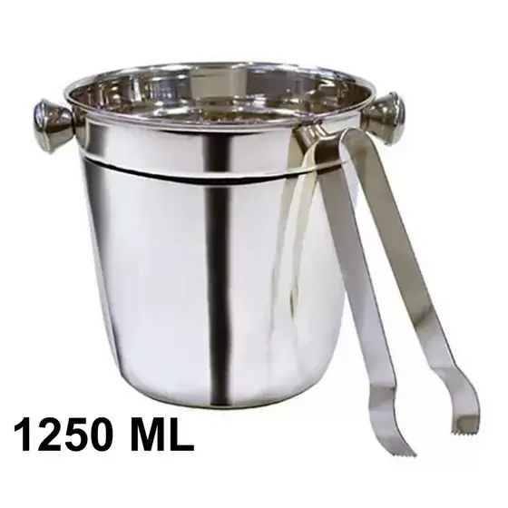 Baldinho Pequeno 1250 ml 13cm + Pegador Gelo Inox Bebidas Whisky Kit