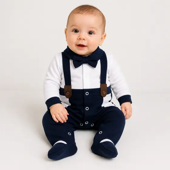 Macacao bebe menino com suspensorio