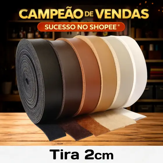 Tira de Couro ecológico Tira 2cm - 5 e 10 metros