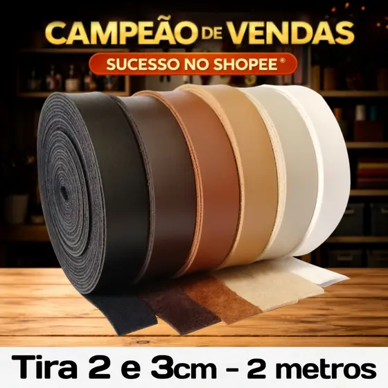 Tira De Couro Ecológico Montana 2 metros - Rolo 2 e 3cm