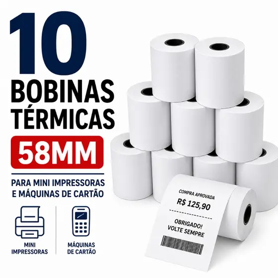 10 Bobina Térmica 58mm mini impressora