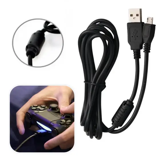 Cabo Carregador Energia Manete Controle PS4 Dualshock 4 Xbox One V8 Com Filtro USB Resistente Carga Rápida