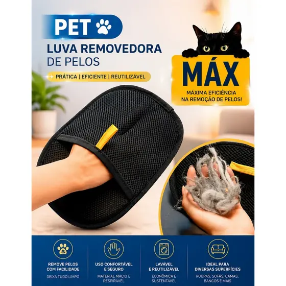 Removedor de Pelos de Pet Luvas para Remoção de Pelo com Eletricidade Estática Escova Dupla Face