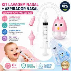 Seringa Lavagem Nasal Bebê + Aspirador Nasal Infantil Silicone BPA FREE Higiene Nariz com Case