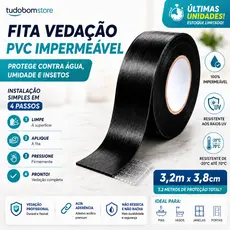 Fita PVC Adesiva Vedação Impermeável Box Banheiro Fogão Cozinha Janelas Prova D'água Preta 3,2m