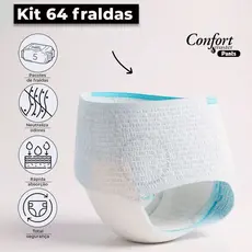 Kit 64 Fraldas Geriátrica Pacote Unissex Calcinha/Cueca Descartável Confort Master Pants