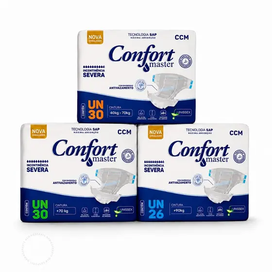 Fralda Geriátrica Confort Master M G EG Alta Absorção Incontinência Severa Unissex Descartável