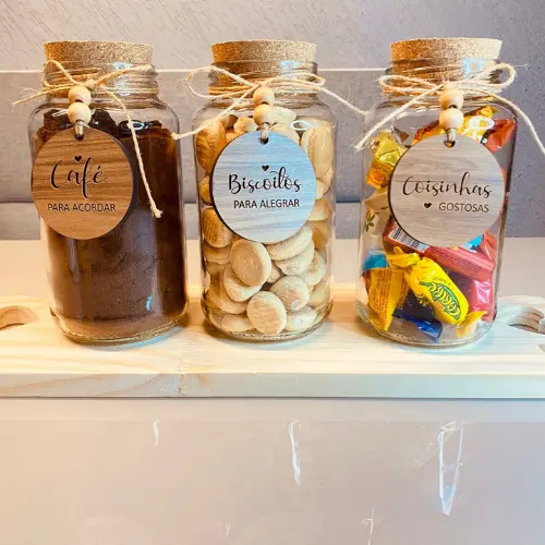 Kit Cantinho do Café - Café, Biscoitos e Coisinhas| 3 potes de Vidro 810ml com Tampa Rolha + Pigente