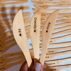 Kit 3 Espátulas Bambu Personalizadas