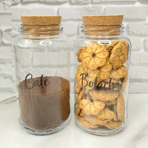 Kit Cantinho do Café | Leite em pó + Chocolate | 2 potes de Vidro 810 ml + tampa rolha cortiça| Pote Mantimento